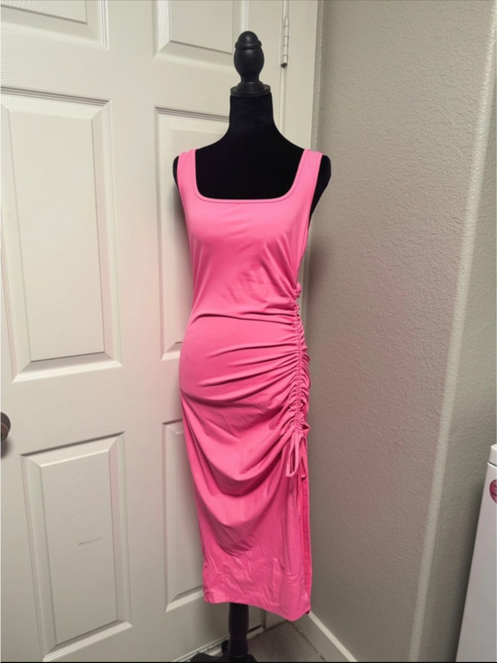 Pink Ruched Side Tank Midi Dress